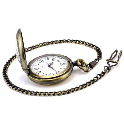 Bronze Dragon Phoenix Quartz Pocket Watch Pendant Chain Necklace
