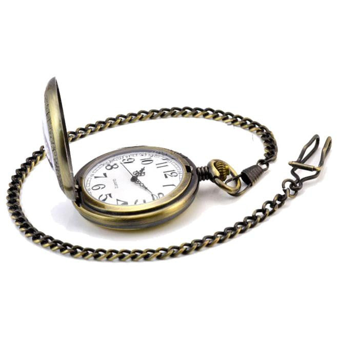 Bronze Dragon Phoenix Quartz Pocket Watch Pendant Chain Necklace