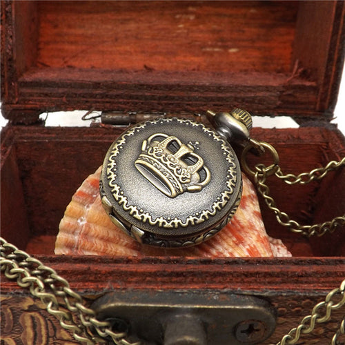 Hot Fashion Vintage Retro Bronze Quartz Pocket Watch Pendant Chain Necklace